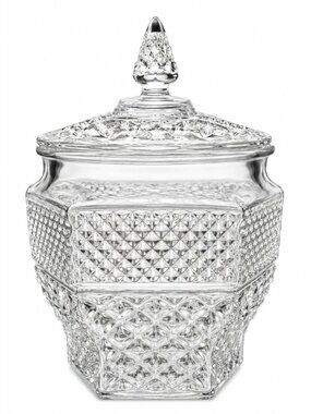 Vintage  Apothecary Candy Jar Lidded Clear Glass Diamond Pattern Retro Romantic